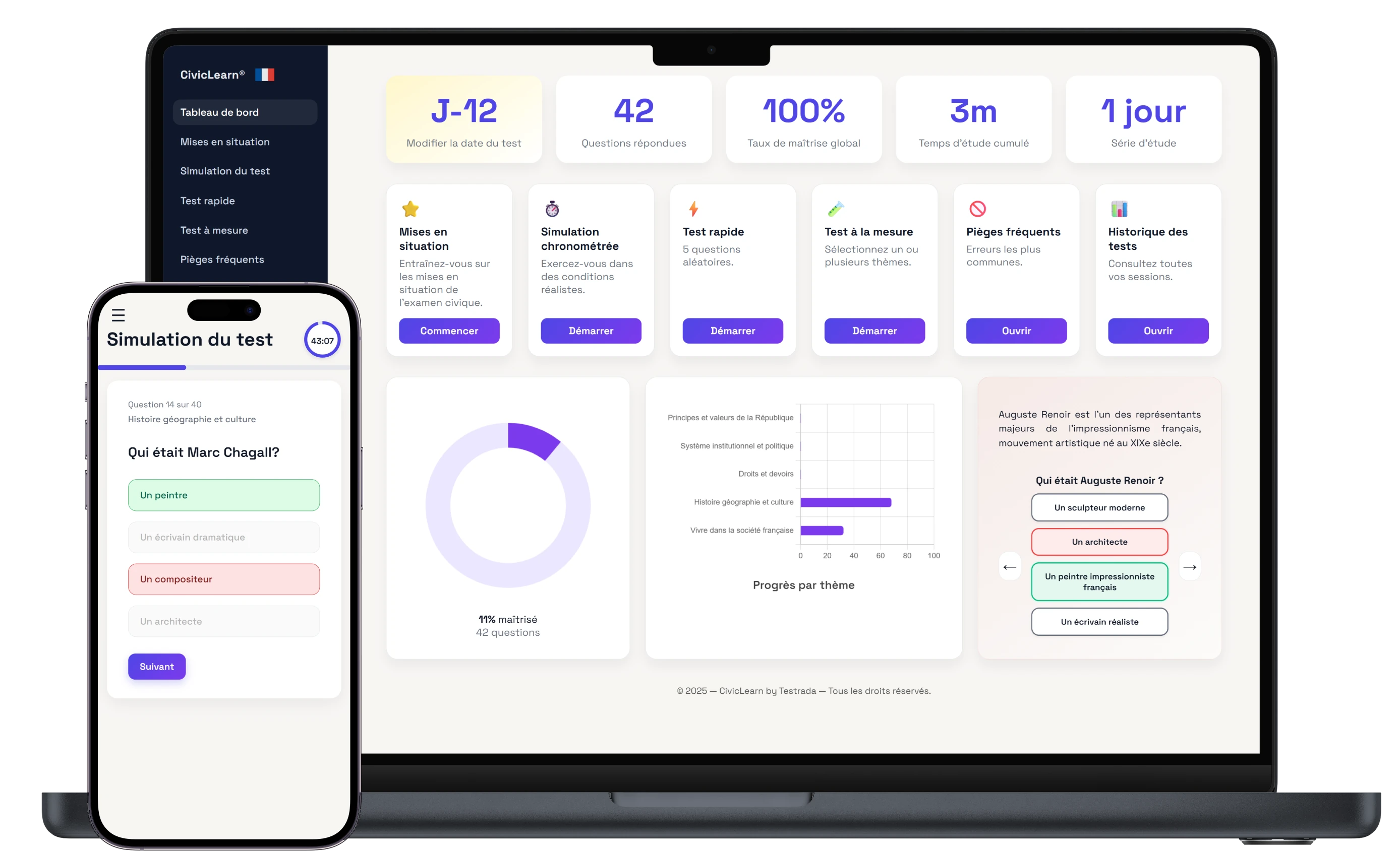 Aperçu de la plateforme Examen Civique