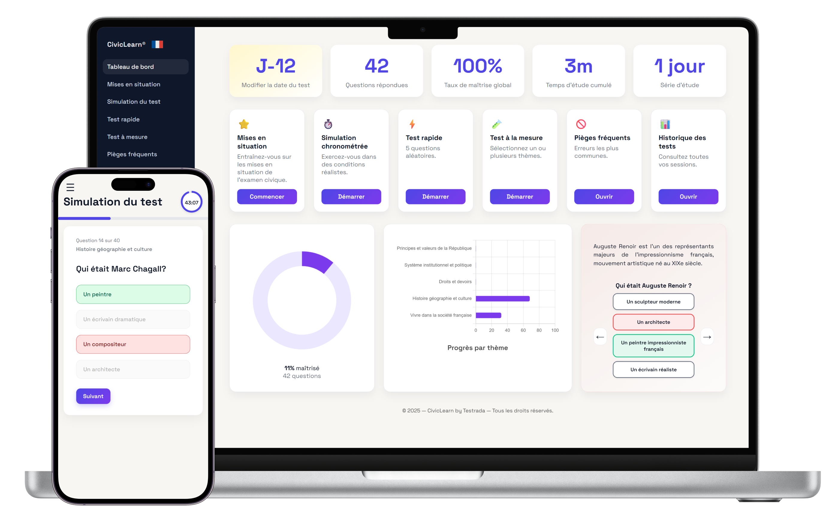 Aperçu de la plateforme Examen Civique